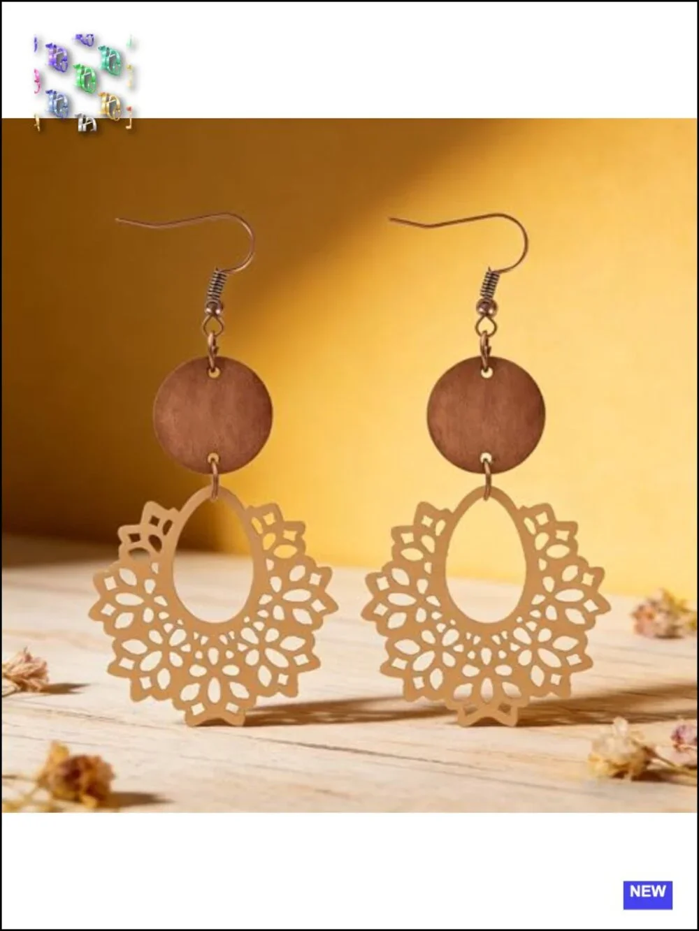 4 Pairs Leather Wood Dangle Earrings Boho Drop Geometric Hollow Out Lightweight